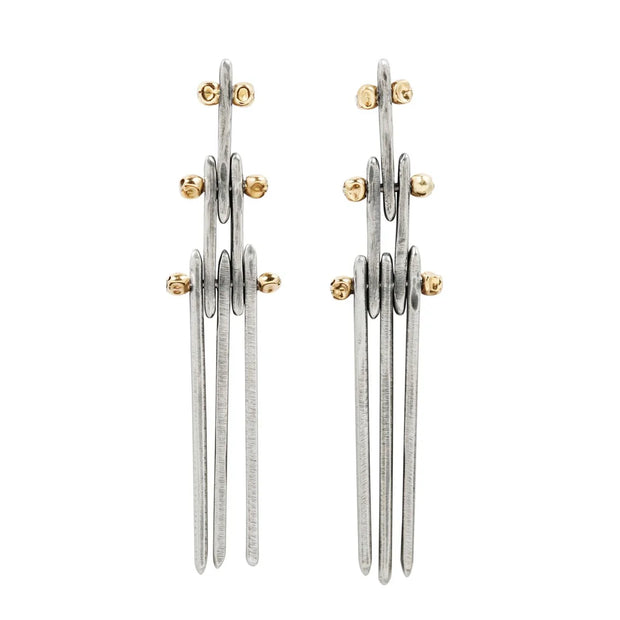 Yellow Gold & Sterling Silver Chandelier Earrings - "Time Escaping"