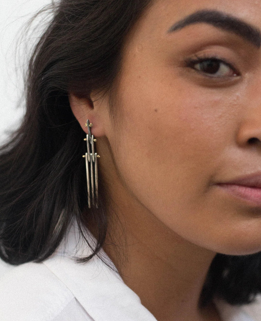 Yellow Gold & Sterling Silver Chandelier Earrings - "Time Escaping"