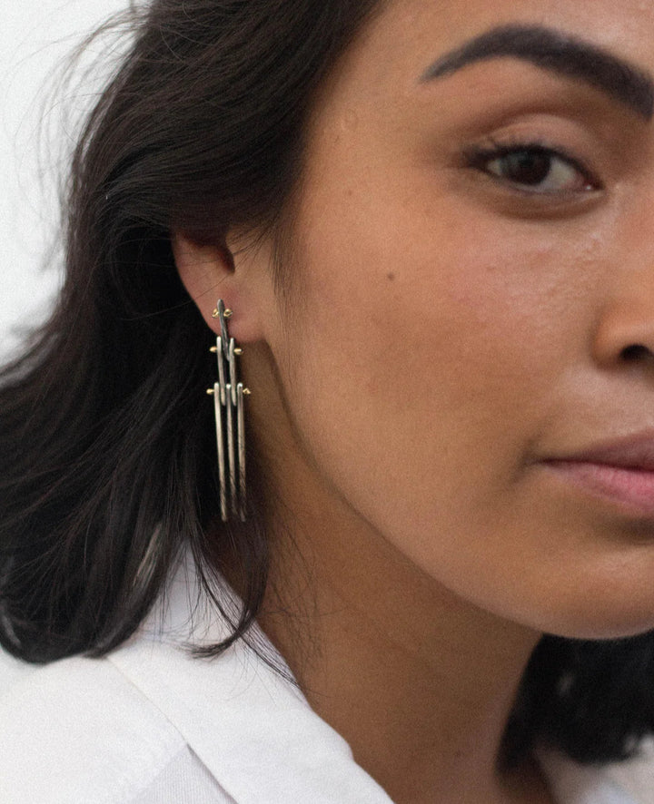 Yellow Gold & Sterling Silver Chandelier Earrings - "Time Escaping"