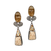 Ciara Easterling Sterling Silver Fossilized Coral, Agate, Palmwood, and Trilobite Drop Earrings Front