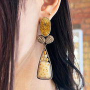 Ciara Easterling Sterling Silver Fossilized Coral, Agate, Palmwood, and Trilobite Drop Earrings Model