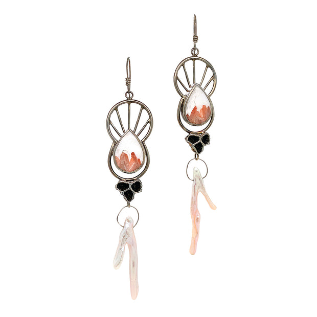 Ciara Easterling Sterling Silver, Scolecite and Cast Coral Drop Earrings Front