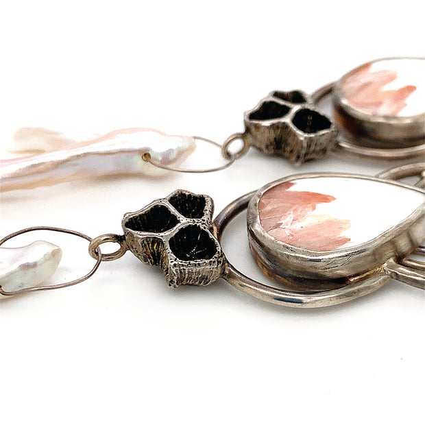 Ciara Easterling Sterling Silver, Scolecite and Cast Coral Drop Earrings Close Up