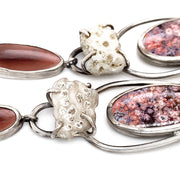 Sterling Silver, Ocean + Imperial Jasper, & Coral Earrings - "Coral Garden"