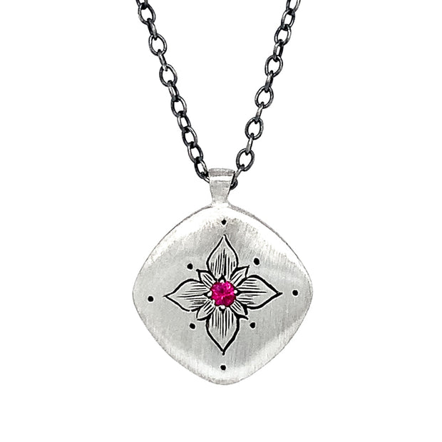 Ruby & Sterling Silver Necklace - "Lotus Cushion"