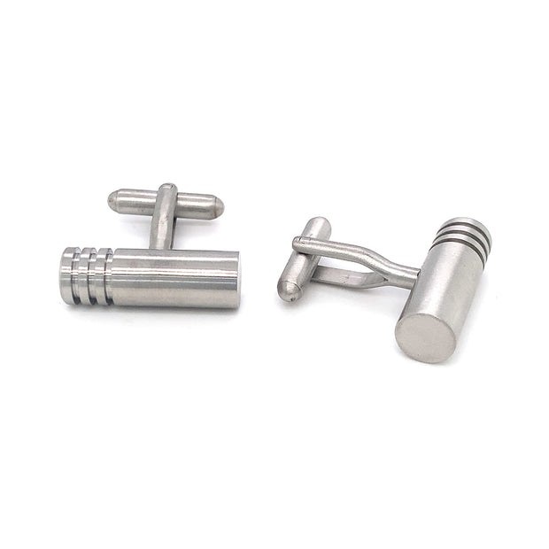 Stainless Steel Cufflinks - "Cylinder with Grooves"