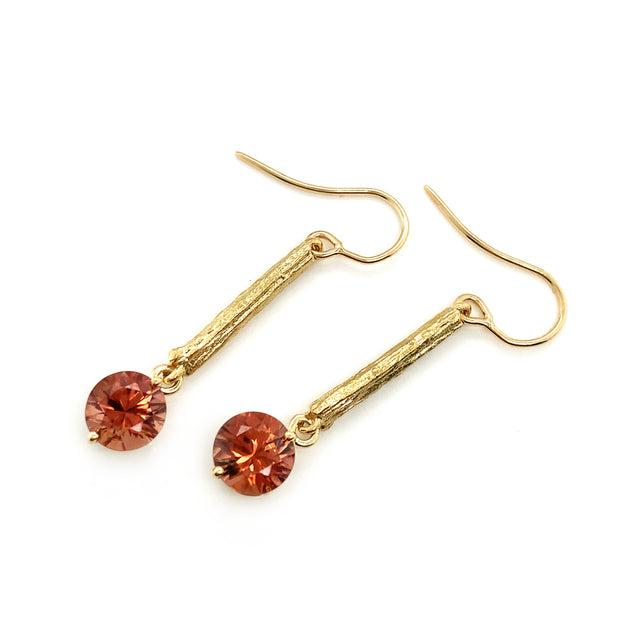 Cognac Zircon & Yellow Gold Earrings - "Adelpha"