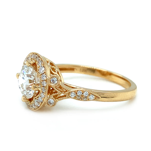 Yellow Gold and Diamond Halo Ring-"Eternal Love"