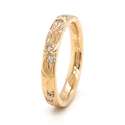 Yellow Gold & Diamond Engraved Band - "Lily"