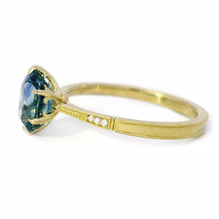 Blue Montana Sapphire & Diamond Engagement Ring - "Laurel Cathedral"