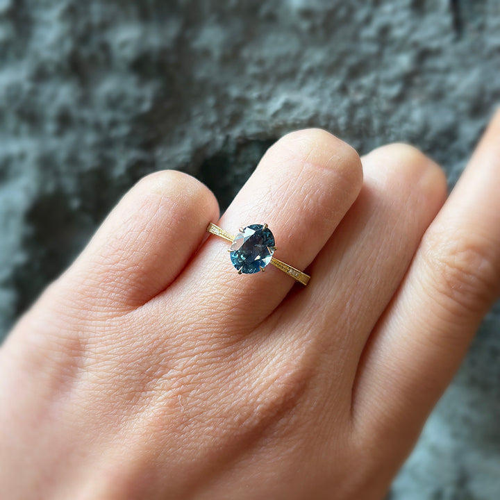 Blue Montana Sapphire & Diamond Engagement Ring - "Laurel Cathedral"