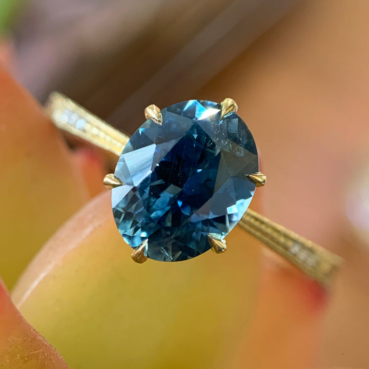 Blue Montana Sapphire & Diamond Engagement Ring - "Laurel Cathedral"
