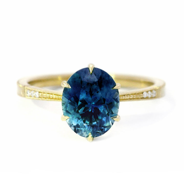 Blue Montana Sapphire & Diamond Engagement Ring - "Laurel Cathedral"