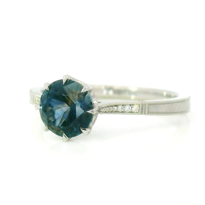 Blue Montana Sapphire & Diamond Engagement Ring - "Victoria Solitaire"