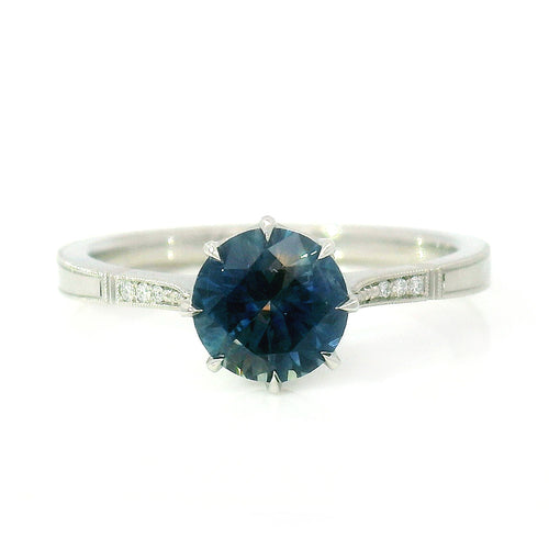 Blue Montana Sapphire & Diamond Engagement Ring - "Victoria Solitaire"