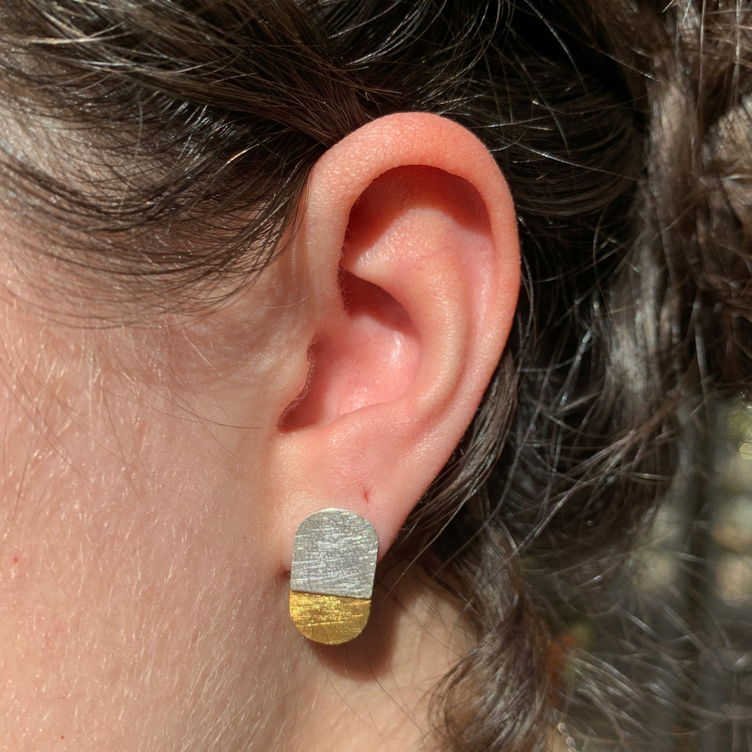 Sterling Silver & Gold Vermeil Geometric Studs - "Duo"