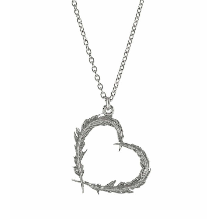 Sterling Silver Heart Necklace - "Delicate Feather"