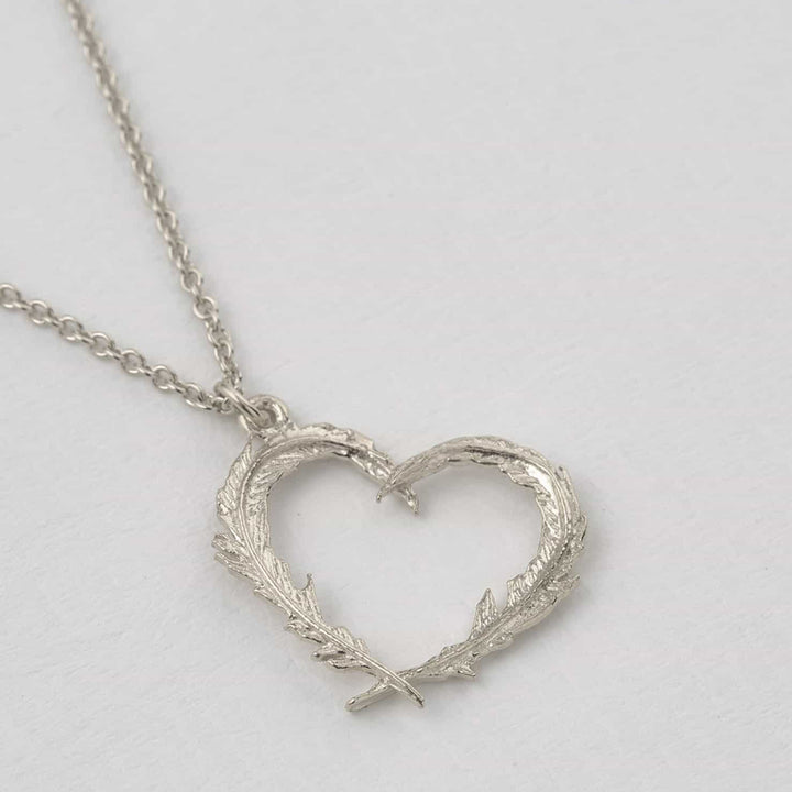 Sterling Silver Heart Necklace - "Delicate Feather"