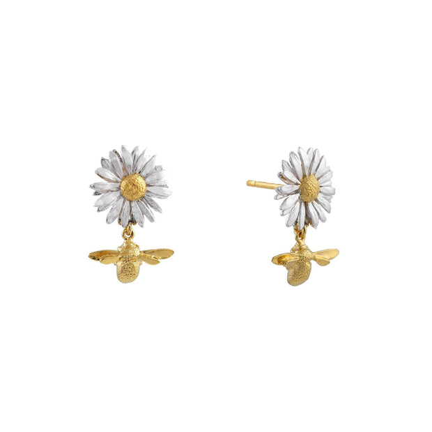 Sterling Silver & Gold Vermeil Drop Earrings - "Daisy with Teeny Tiny Bee Drops"