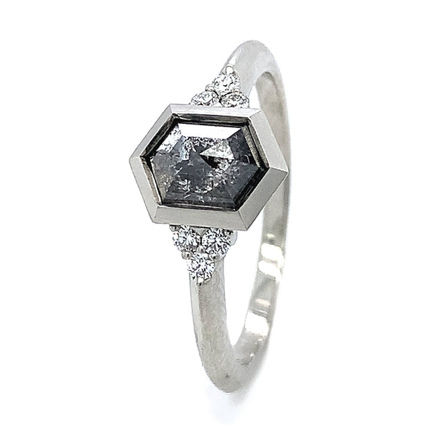 Hexagonal Salt & Pepper Diamond Ring - "Denise"