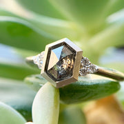 Hexagonal Salt & Pepper Diamond Ring - "Denise"