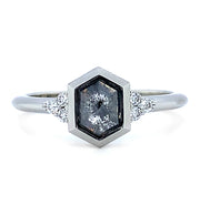 Hexagonal Salt & Pepper Diamond Ring - "Denise"