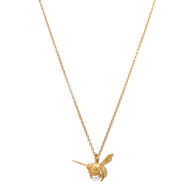 Gold Vermeil & Freshwater Pearl Necklace - "Flying Bee"