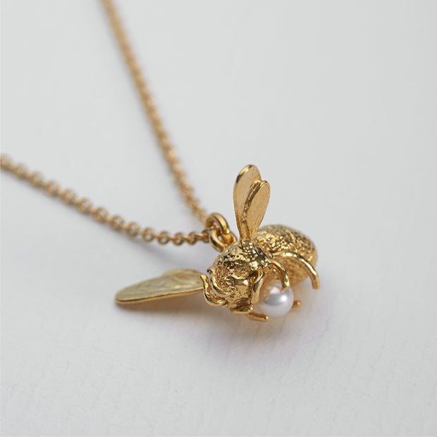 Gold Vermeil & Freshwater Pearl Necklace - "Flying Bee"