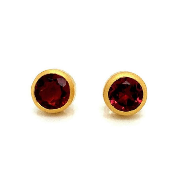 Gold Vermeil Bezel-Set Garnet Stud Earrings