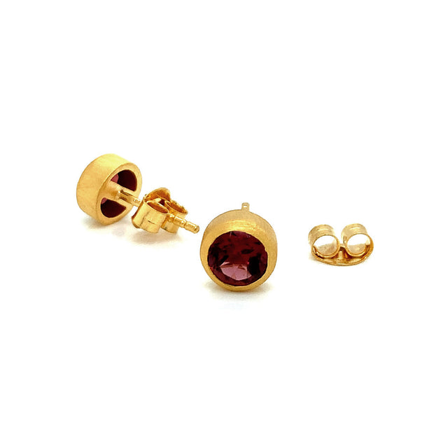 Gold Vermeil Bezel-Set Garnet Stud Earrings