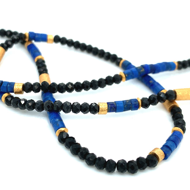 24K Gold Vermeil, Lapis and Black Spinel Rondelle Necklace