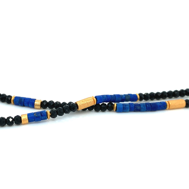 24K Gold Vermeil, Lapis and Black Spinel Rondelle Necklace