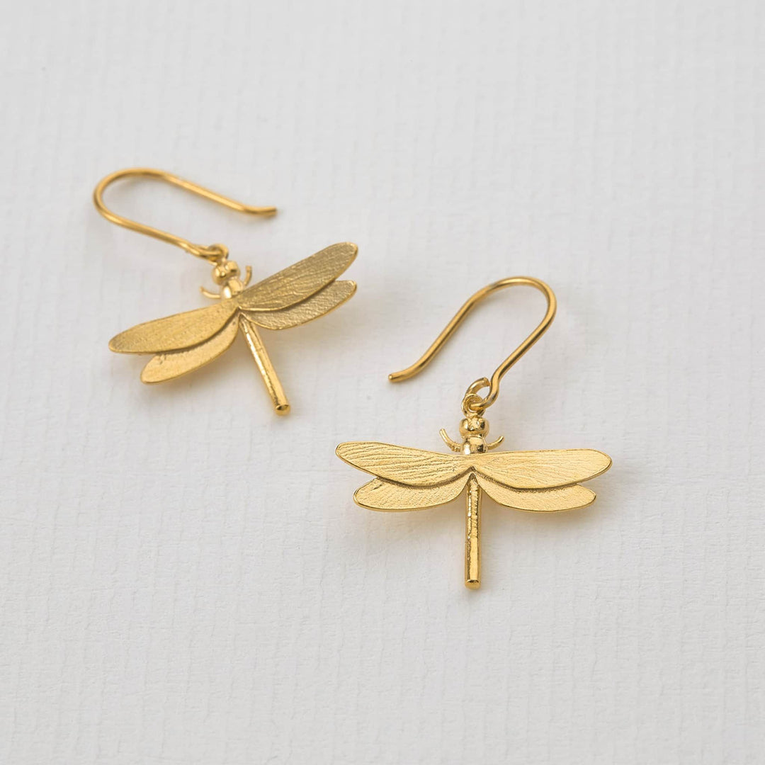 Gold Vermeil Hook Earrings - "Dragonfly"