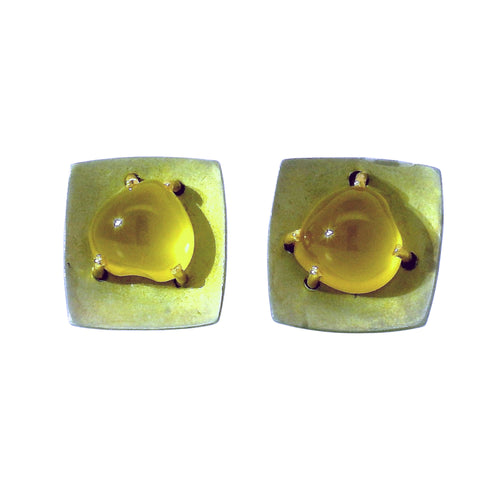 Yellow Beryl & Titanium Stud Earrings - "Sunroom"