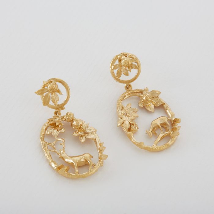 Gold Vermeil Woodland Drop Earrings - "Doe & Stag"