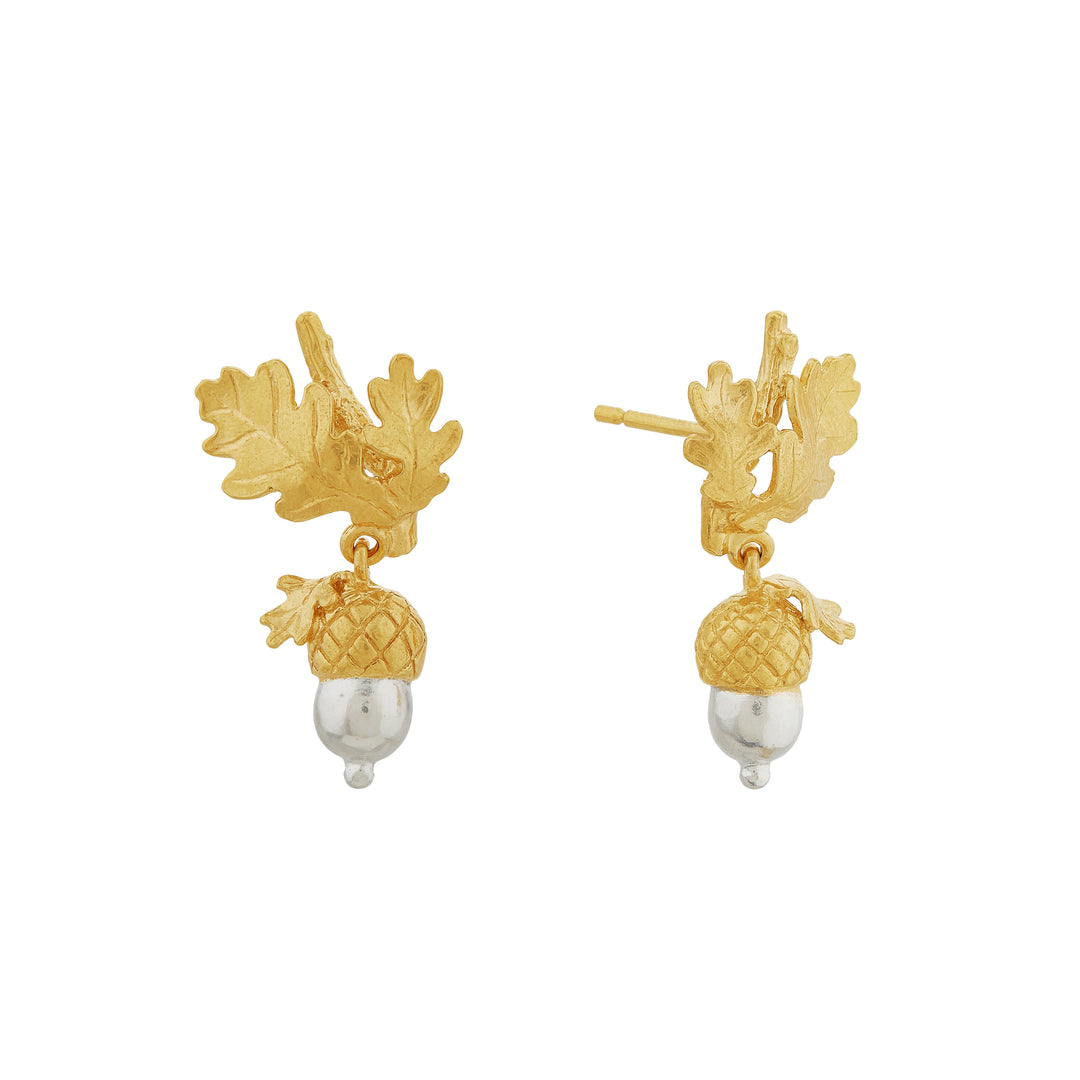 Gold Vermeil & Sterling Silver Drop Earrings - "Acorn"