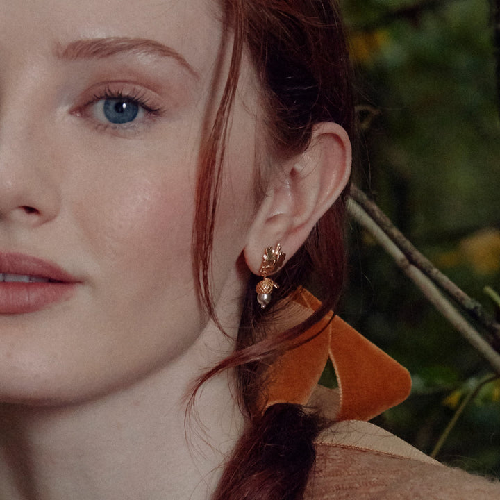 Gold Vermeil & Sterling Silver Drop Earrings - "Acorn"