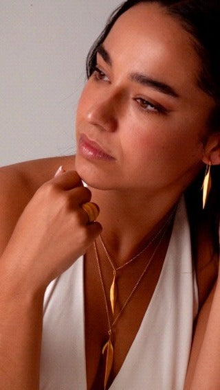 Gold Vermeill Elongated Drop Earrings - "Forest"