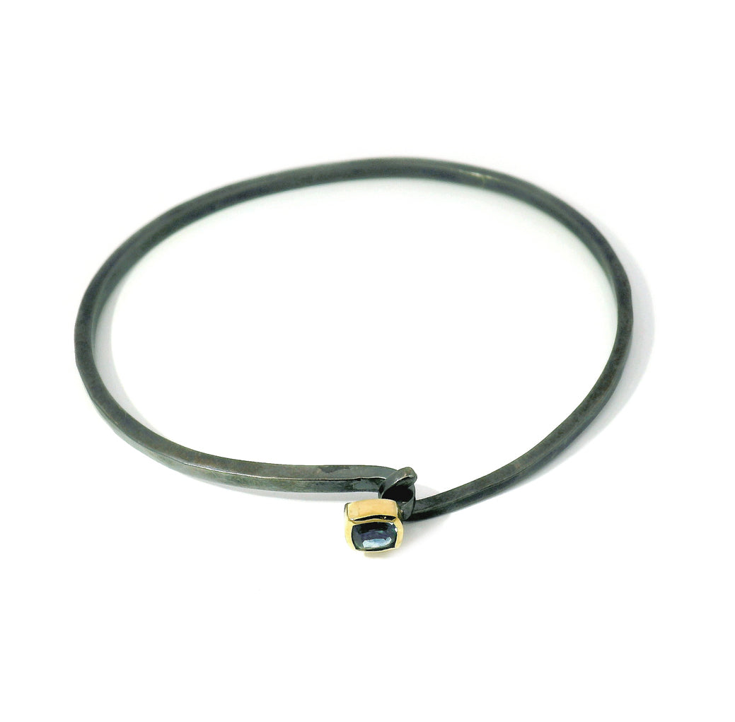 Blue Montana Sapphire & Sterling Silver Bangle Bracelet - "Juliet"