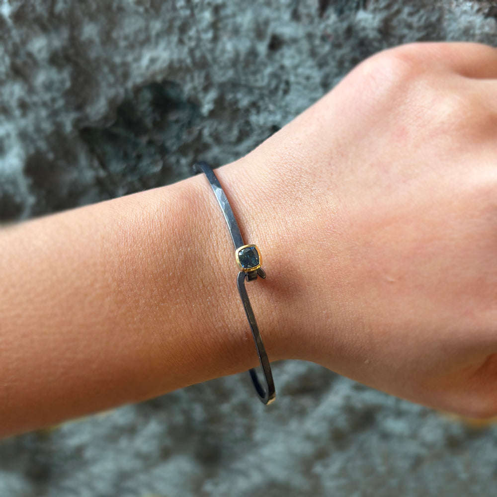 Blue Montana Sapphire & Sterling Silver Bangle Bracelet - "Juliet"