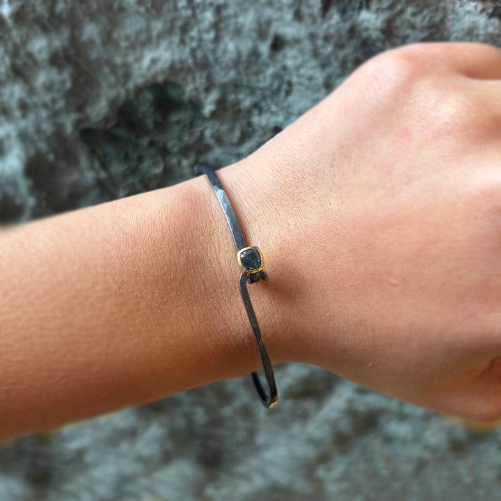 Blue Montana Sapphire & Sterling Silver Bangle Bracelet - "Juliet"