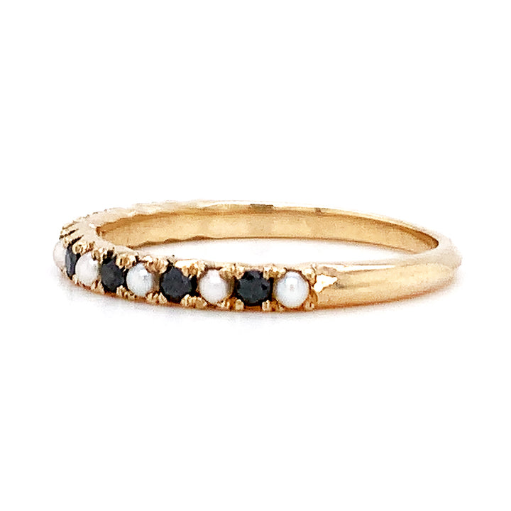 Pearl & Black Diamond Yellow Gold Band - "Black & White"
