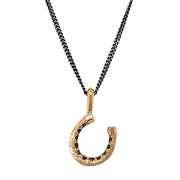 Gold & Sterling Silver Black Diamond Horseshoe Necklace - "Little Luck"