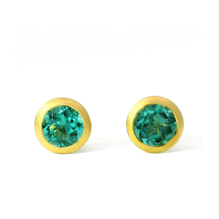 Green Tourmaline & Yellow Gold Stud Earrings - "Caribbean Dream"