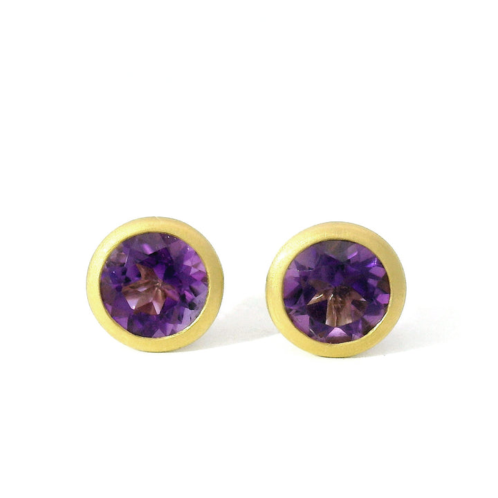 Amethyst & Yellow Gold Stud Earrings - "Orchid Bloom"