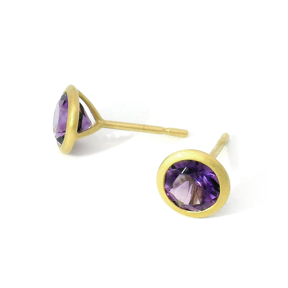 Amethyst & Yellow Gold Stud Earrings - "Orchid Bloom"