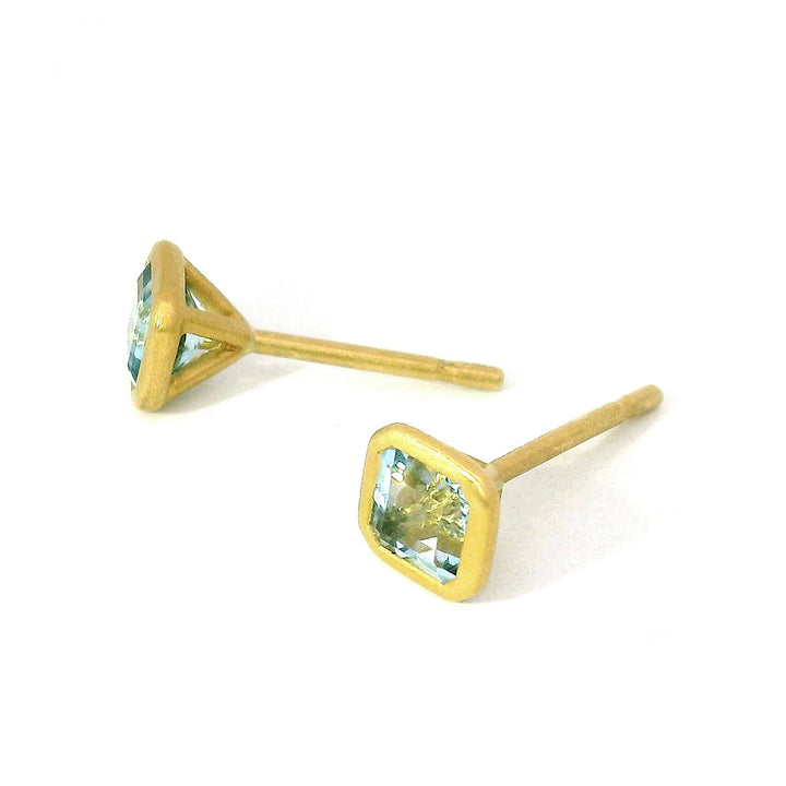 Aquamarine & Yellow Gold Stud Earrings - "Mirror of Ice"