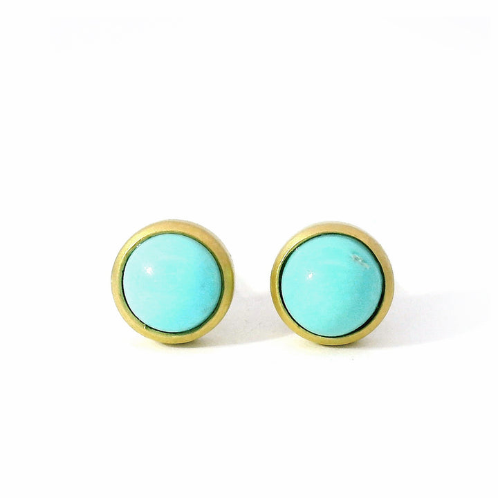 Sleeping Beauty Turquoise & Yellow Gold Stud Earrings - "Noon Sky"