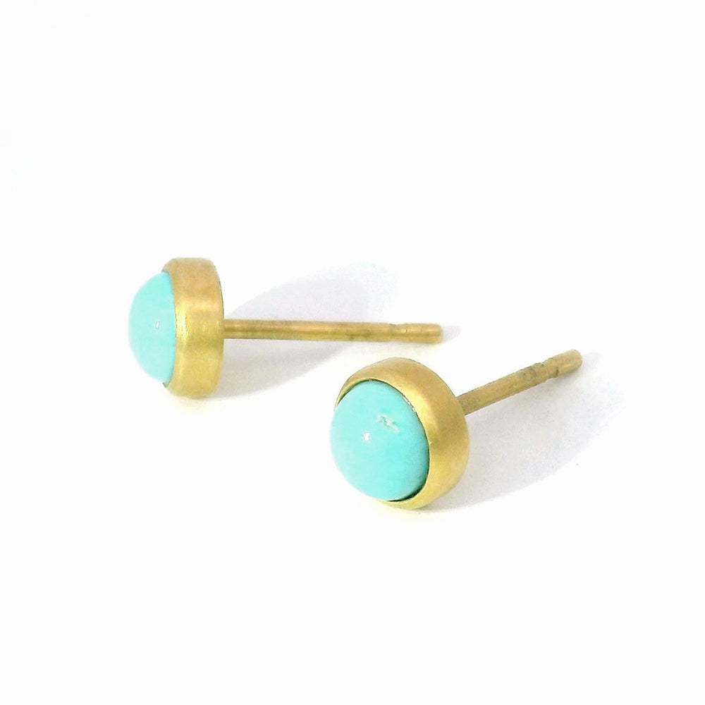 Sleeping Beauty Turquoise & Yellow Gold Stud Earrings - "Noon Sky"