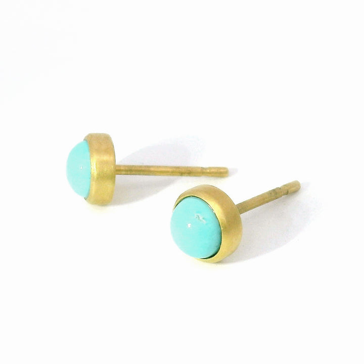 Sleeping Beauty Turquoise & Yellow Gold Stud Earrings - "Noon Sky"